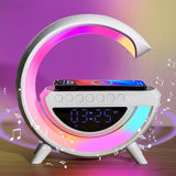 Clock Bluetooth Speaker with White RGB Light ,15W Wireless Phone Charger with Google Assistant Smart Speaker  (Multicolor)