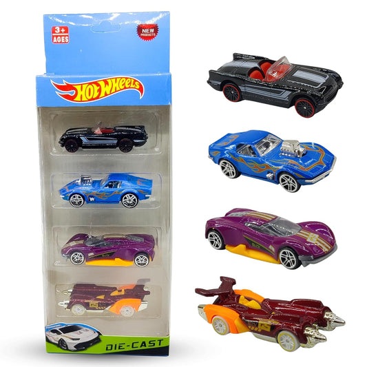 Hot Wheels Mini Metal Cars (Free Wheel), Car Set of 4 Mini Metal Die-Cast Toy Cars